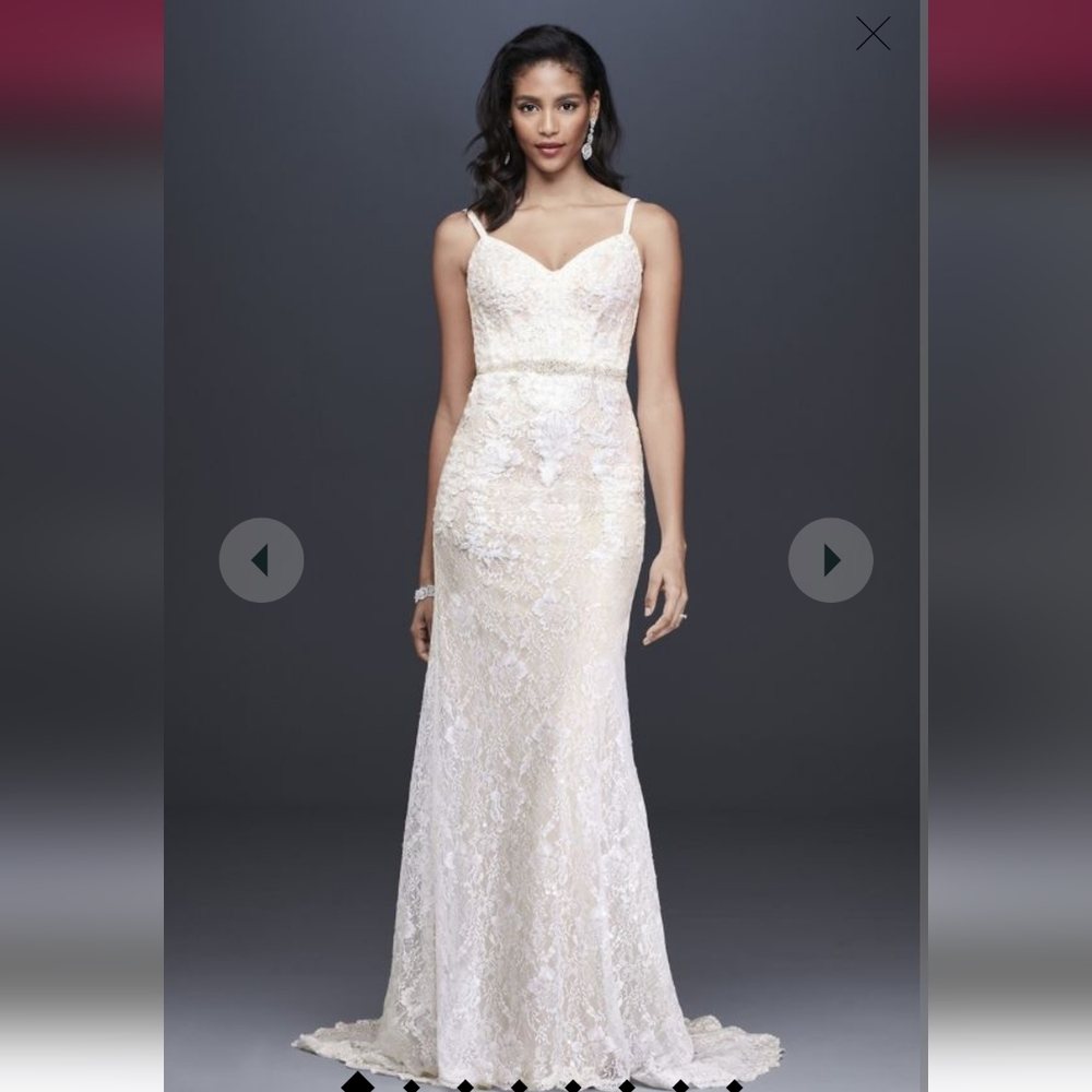 David's Bridal Ivory Lace Spaghetti-Strap Wedding Gown